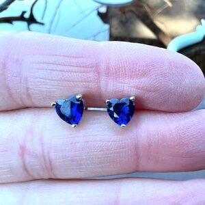 New Ethical Jewelry: Lab Made Heart Sapphire Earrings Sterling Silver 925